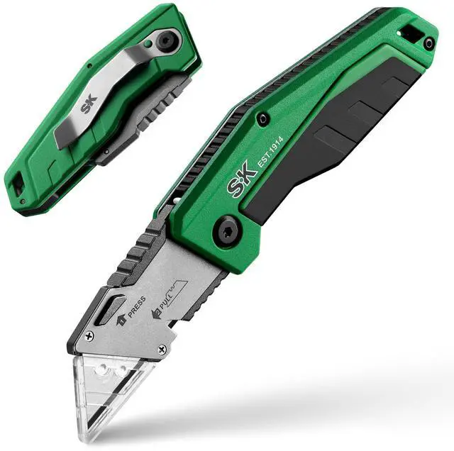 Main image of Folding Utility Knife with Additional Wire Cutter, Quick Change Box Cutter with Liner Lock & Belt Clip, Lightweight Aluminum Handle