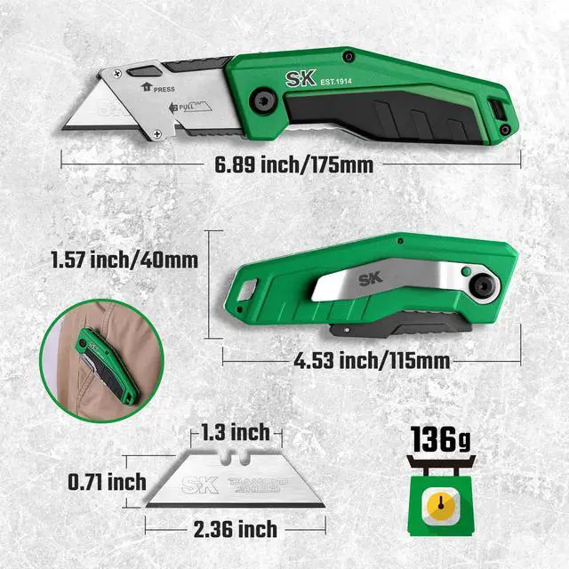 Alt view image 3 of 7 - Folding Utility Knife with Additional Wire Cutter, Quick Change Box Cutter with Liner Lock & Belt Clip, Lightweight Aluminum Handle