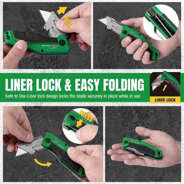 Alt view image 6 of 7 - Folding Utility Knife with Additional Wire Cutter, Quick Change Box Cutter with Liner Lock & Belt Clip, Lightweight Aluminum Handle