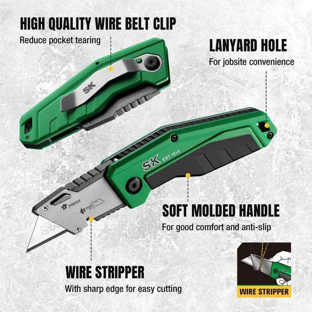 Alt view image 7 of 7 - Folding Utility Knife with Additional Wire Cutter, Quick Change Box Cutter with Liner Lock & Belt Clip, Lightweight Aluminum Handle