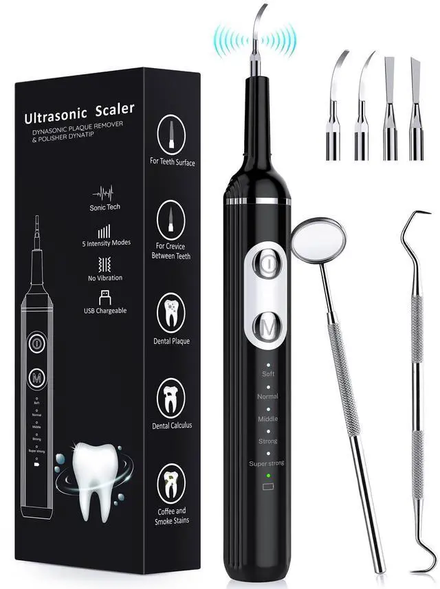 Main image of Plaque Remover for Teeth, Dental Cleaning Kit Tartar Remover for Teeth with LED Light & 5 Modes, Rechargeable Dental Cleaner, 4 Replaceable Heads