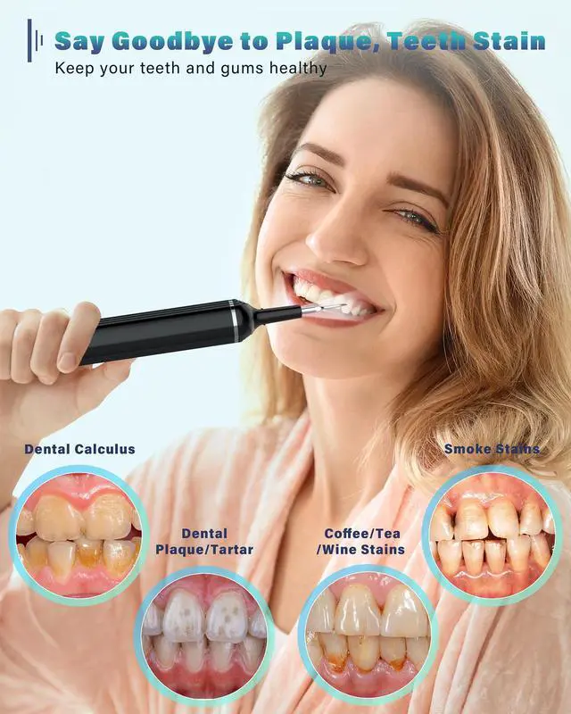 Alt view image 3 of 7 - Plaque Remover for Teeth, Dental Cleaning Kit Tartar Remover for Teeth with LED Light & 5 Modes, Rechargeable Dental Cleaner, 4 Replaceable Heads