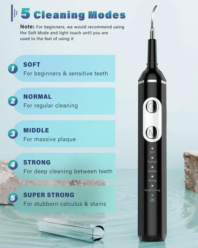Alt view image 4 of 7 - Plaque Remover for Teeth, Dental Cleaning Kit Tartar Remover for Teeth with LED Light & 5 Modes, Rechargeable Dental Cleaner, 4 Replaceable Heads