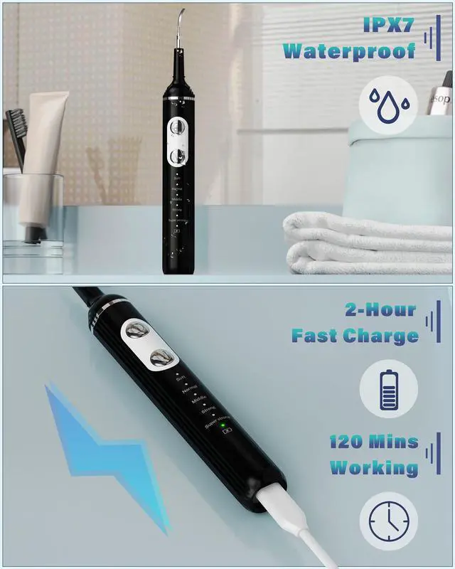 Alt view image 7 of 7 - Plaque Remover for Teeth, Dental Cleaning Kit Tartar Remover for Teeth with LED Light & 5 Modes, Rechargeable Dental Cleaner, 4 Replaceable Heads