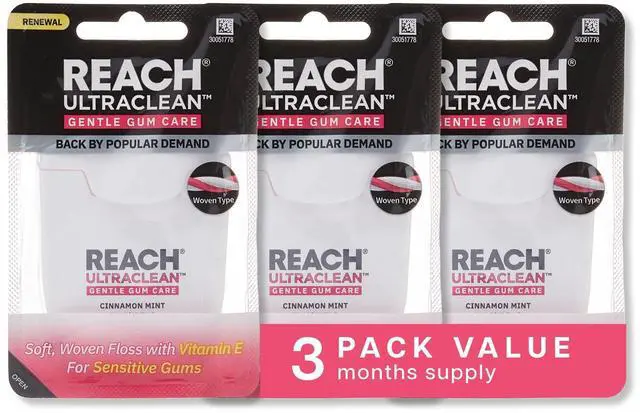 Main image of ULTRACLEAN Gentle Gum Care Expanding Floss Woven, Non-Waxed, PFAS-Free with Vitamin E, for Sensitive Gums, Cinnamon Mint 55YD (3-Pack)