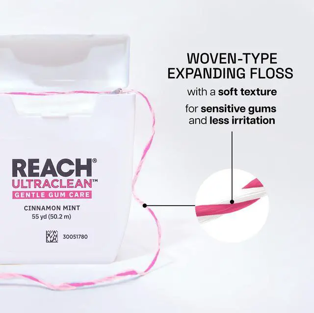 Alt view image 2 of 7 - ULTRACLEAN Gentle Gum Care Expanding Floss Woven, Non-Waxed, PFAS-Free with Vitamin E, for Sensitive Gums, Cinnamon Mint 55YD (3-Pack)