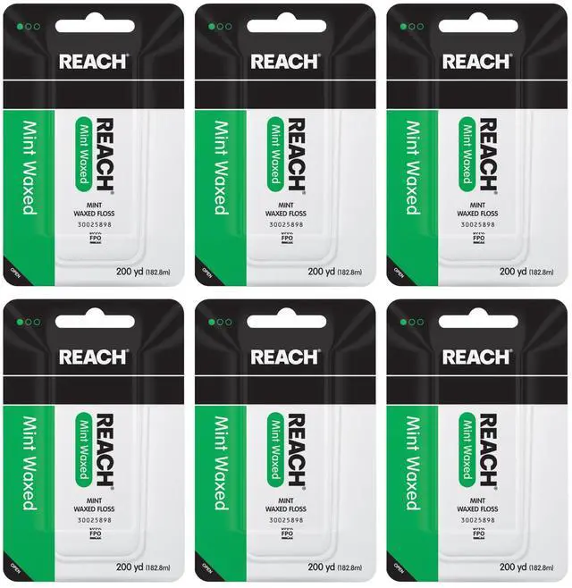 Main image of Waxed Dental Floss, Mint, Plaque Remover for Teeth, Shred Resistant, Floss Slides Smoothly, Easy to Use, Waxed, Deep Cleaning Teeth, Oral Care, PFAS Free, for Adults & Kids, 6 Pack, 200 yd