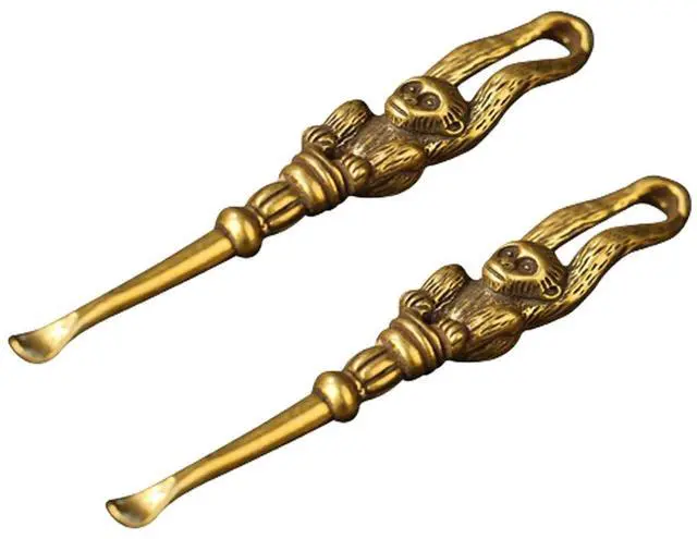 Main image of 2 Pcs Brass Monkey Picks Out Ear Spoon Ear Spoon Ear Scratcher Brass Ear Scoop Animal Ear Spoon Ear Spoons for CleaningGolden