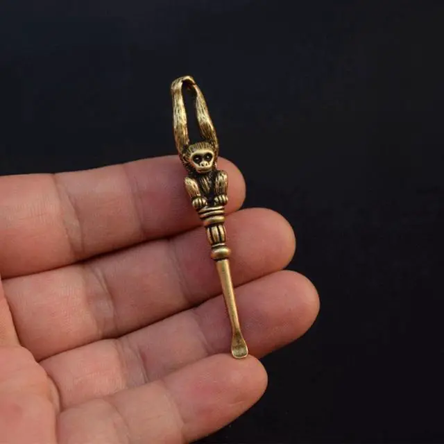 Alt view image 4 of 5 - 2 Pcs Brass Monkey Picks Out Ear Spoon Ear Spoon Ear Scratcher Brass Ear Scoop Animal Ear Spoon Ear Spoons for CleaningGolden