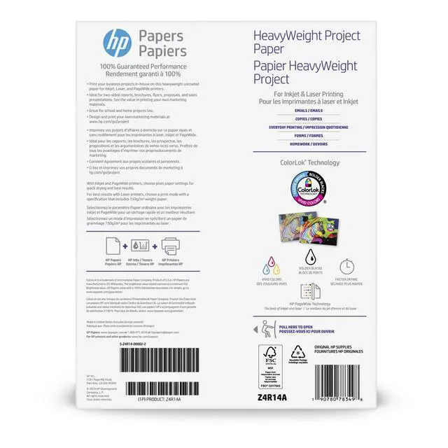 Alt view image 2 of 6 - HeavyWeight Project Paper, Matte, 8.5x11 in, 40 lb, 250 sheets, works with inkjet, PageWide, laser printers (Z4R14A)