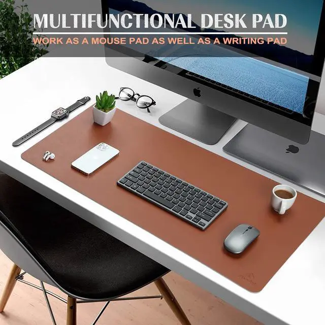 Alt view image 2 of 6 - Large Office Leather Desk Mat, Mouse and Keyboard Pad, Computer and Laptop Mat, Desktop Protector and Cover, Writing Pad and Blotter (35.4"x17", Brown)