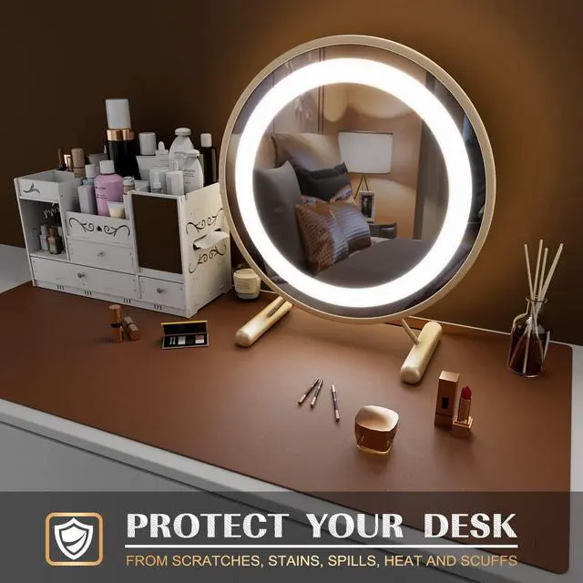 Alt view image 6 of 6 - Large Office Leather Desk Mat, Mouse and Keyboard Pad, Computer and Laptop Mat, Desktop Protector and Cover, Writing Pad and Blotter (35.4"x17", Brown)