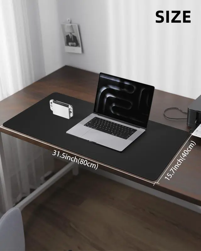 Alt view image 5 of 7 - Leather Desk Pad Protector, Mouse Pad, Office Desk Mat, Non-Slip PU Leather Desk Blotter, Laptop Desk Pad, Waterproof Desk Writing Pad for Office and Home (Black, 31.5" x 15.7")