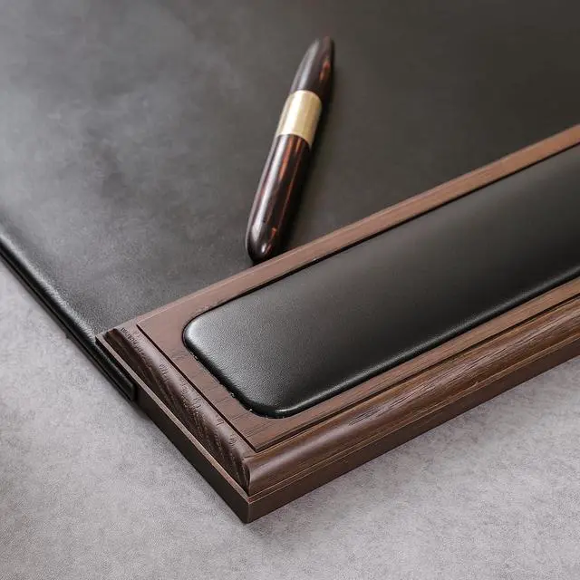 Alt view image 2 of 2 - Walnut & Black Leather 34" x 20" Side-Rail Desk Pad