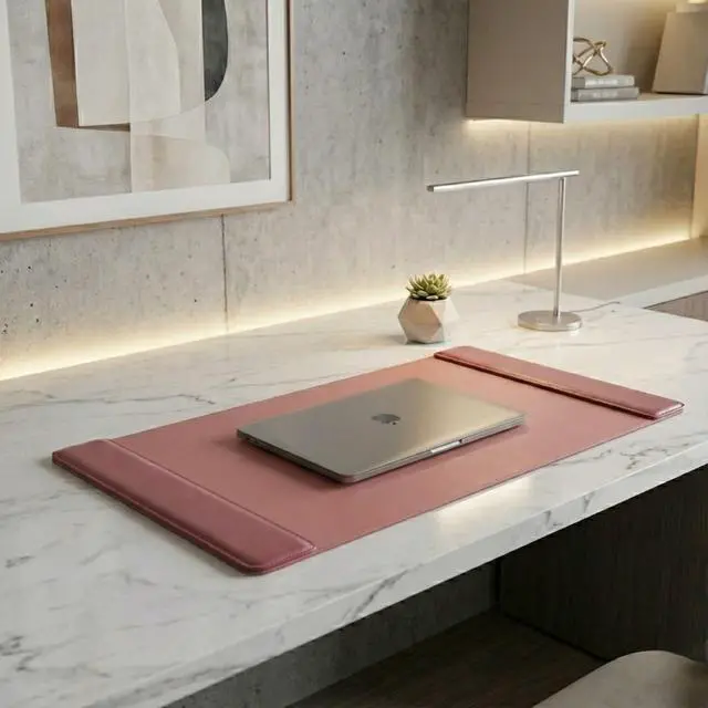 Alt view image 2 of 2 - Leather Desk Pad with Side Rails - Luxury Leather Desk Blotter for Writing - Executive Desk Surface Protector - (Mocha, 25.5 x 17.25)