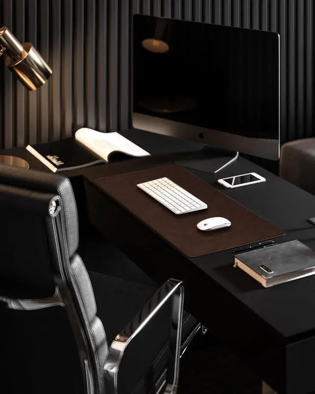 Alt view image 7 of 7 - Genuine Leather Desk Mat, 31.5"x15.8" Office Desk Pad, Thick Premium Table Pad with Stitched Line, Non-Slip Laptop Writing Pad with Rubber Base (Dark Brown, 31.5"x15.8")