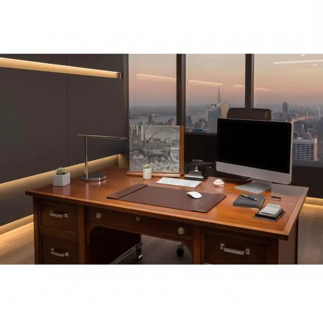 Alt view image 2 of 3 - Leather Desk Pad with Side Rails - Luxury Leather Desk Blotter for Writing - Executive Desk Surface Protector - (Chocolate Brown, 22 x 14)