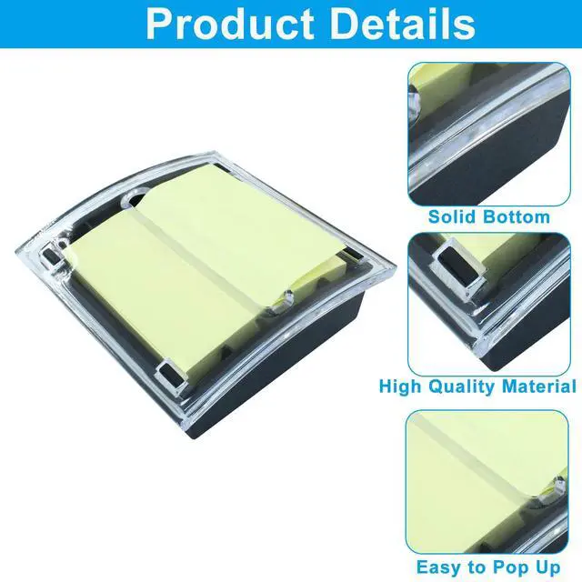 Alt view image 4 of 5 - 1 Pcs Pop Up Note Dispenser Sticky Notes Holder Black Base Clear Top Sticky Pad Holder for School Office Home Store/Desk Users