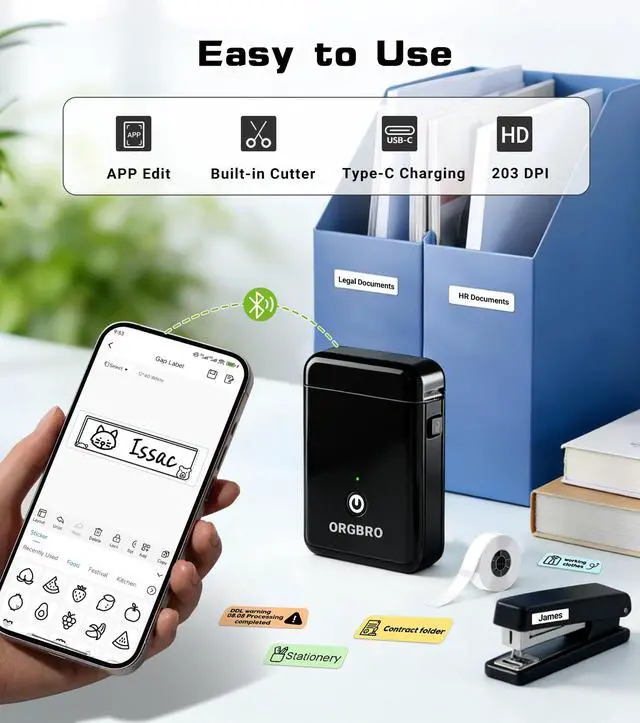 Alt view image 3 of 7 - Label Maker Machine with Tape, X1 Portable Bluetooth Mini Label Printer, Support Pre-Cut & Continuous Label, Wireless Small Label Makers with Versatile App for School Home Office Organization
