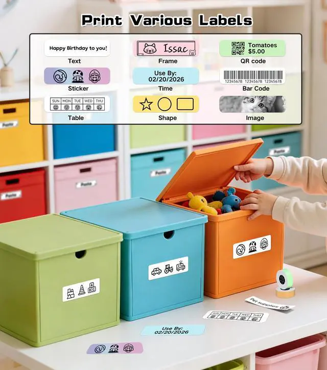 Alt view image 4 of 7 - Label Maker Machine with Tape, X1 Portable Bluetooth Mini Label Printer, Support Pre-Cut & Continuous Label, Wireless Small Label Makers with Versatile App for School Home Office Organization