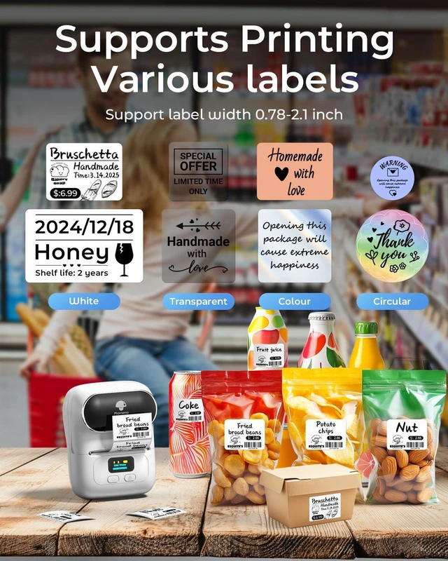 Alt view image 3 of 7 - M110 Label Printer, Portable Thermal Label Maker with Display Easy to Use, 2 Inch Bluetooth Themral Printer for Small Business, Home, School, Organization, APP with 6000+ Templates, White