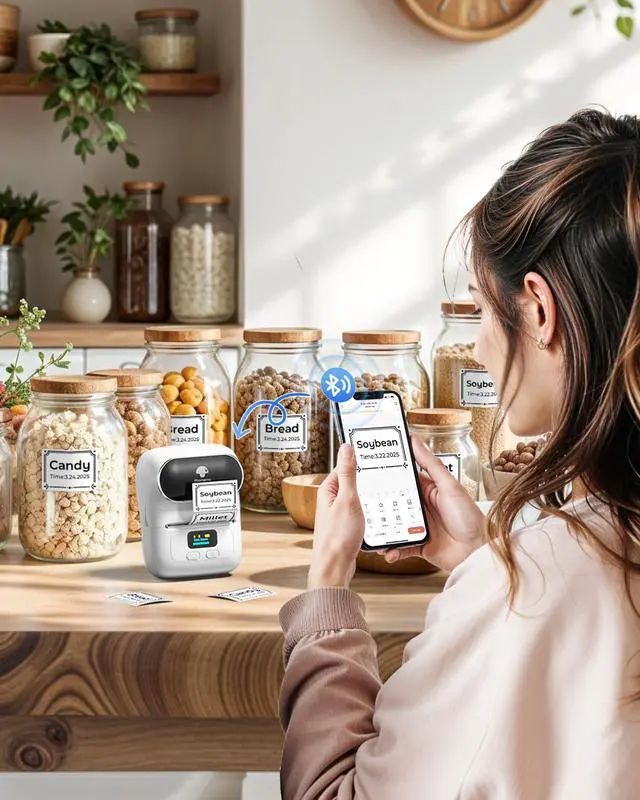 Alt view image 6 of 7 - M110 Label Printer, Portable Thermal Label Maker with Display Easy to Use, 2 Inch Bluetooth Themral Printer for Small Business, Home, School, Organization, APP with 6000+ Templates, White