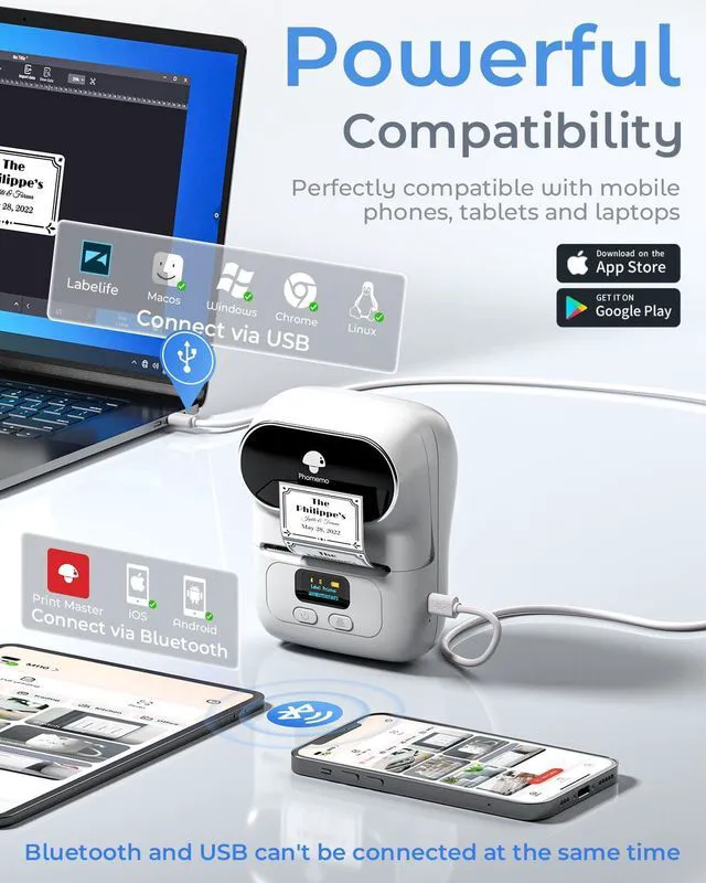 Alt view image 5 of 7 - M110 Label Maker with 3 Tapes, Portable Thermal Printer, White APP with 6000+ Templates, 2 Inch Label Printer Easy to Use for Small Business, Home, School, Office, Organization