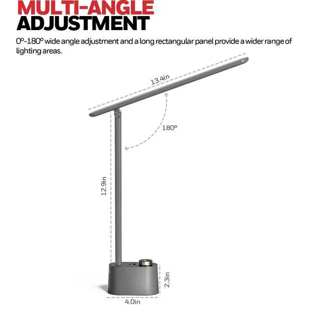 Alt view image 4 of 7 - HWT-H01 LED Desk Lamp Stepless Dimmable Table Lamp with USB A+C Dual Charging Port Eye-Caring Foldable Desk Light with 3 Color Modes for Home Office Bedroom Reading Study Sunturalux (Gray)