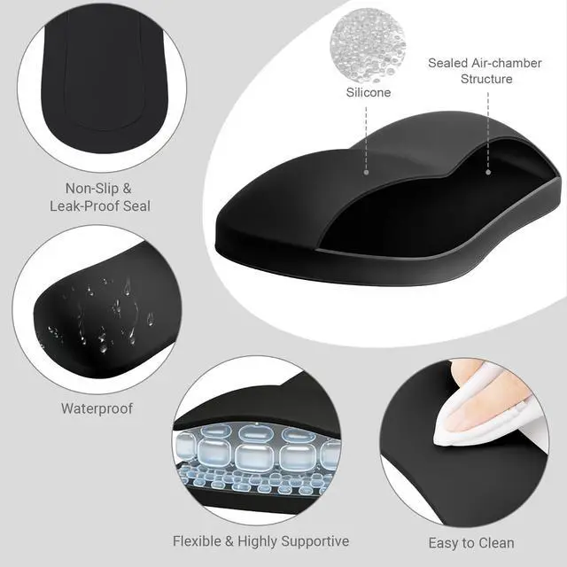 Alt view image 2 of 7 - Silicone Wrist Rest Pad, Ergonomic Inflatable Support for Keyboard & Mouse, Soft Comfortable Wrist Support with Cloud-Like Cushioned Interior for Typing, Gaming, Pain Relief, Office, Black