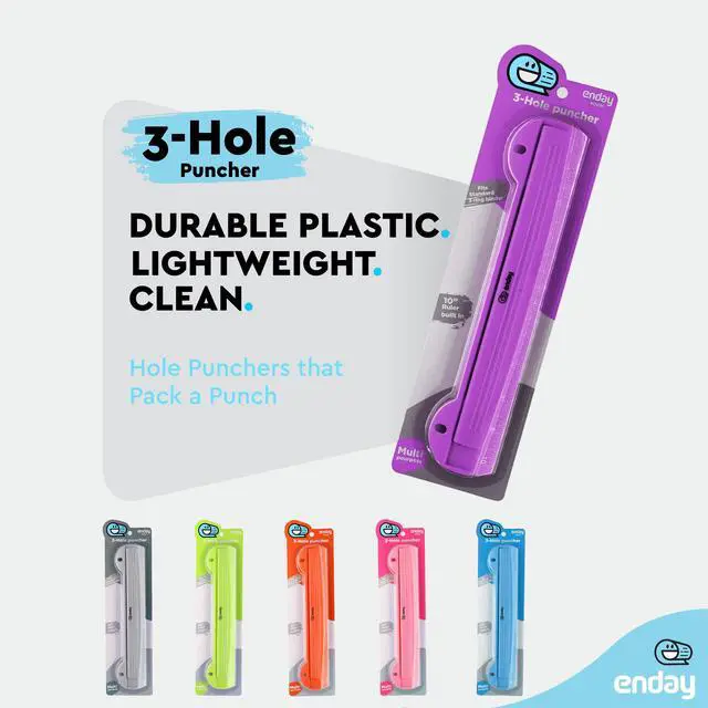Alt view image 4 of 7 - 3 Hole Punch Purple, Portable Hole Puncher for 3 Ring Binder, 3 Sheets Capacity, Removable Chip Tray, 10 Ruler for School, Office, Also Available in Pink, Blue, Green, Red, Grey, 1 Pc-by Enday