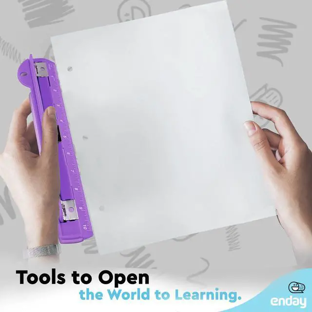 Alt view image 6 of 7 - 3 Hole Punch Purple, Portable Hole Puncher for 3 Ring Binder, 3 Sheets Capacity, Removable Chip Tray, 10 Ruler for School, Office, Also Available in Pink, Blue, Green, Red, Grey, 1 Pc-by Enday