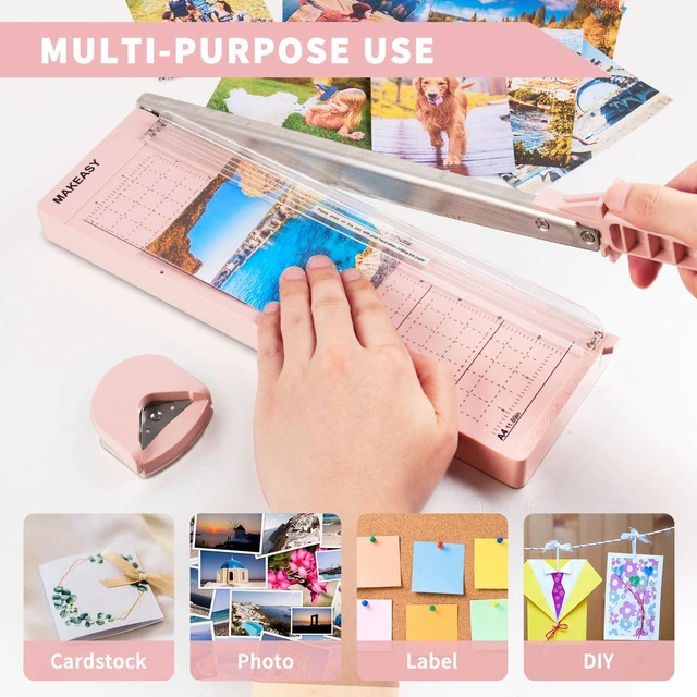 Alt view image 5 of 7 - Paper Cutter 12 Inch, Guillotine Paper Cutter with 8 Sheet Capacity, Heavy Duty Paper Cutter for Cardstock, Paper Trimmer for Crafting, Classroom and Office, Pink