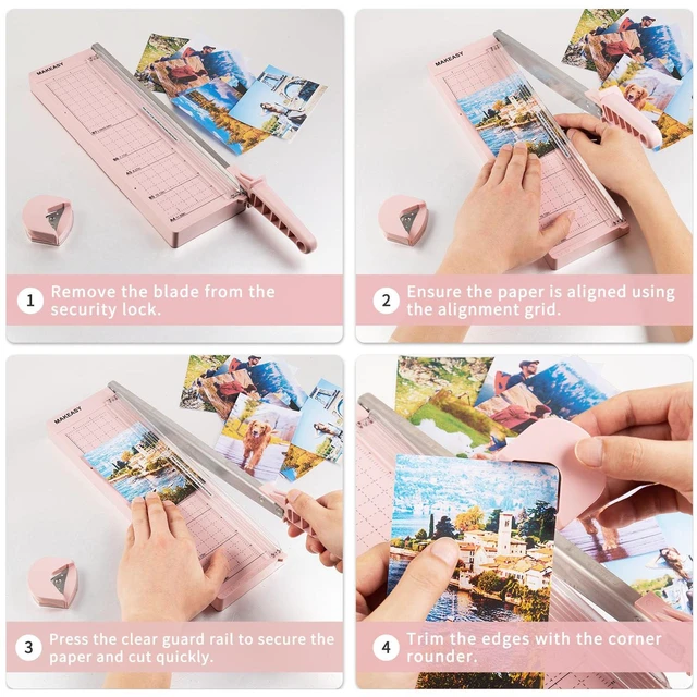 Alt view image 7 of 7 - Paper Cutter 12 Inch, Guillotine Paper Cutter with 8 Sheet Capacity, Heavy Duty Paper Cutter for Cardstock, Paper Trimmer for Crafting, Classroom and Office, Pink