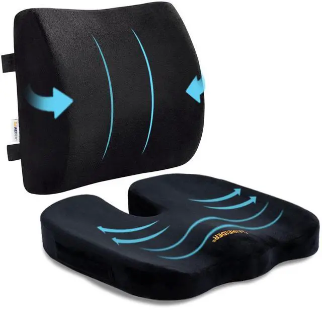 Main image of Seat Cushion and Lumbar Support Pillow for Office Chair, Memory Foam Car Seat Cushions Back Support Pillows, Help Relieve Pain of Back, Lumbar, Tailbone and Sciatic NerveBlack