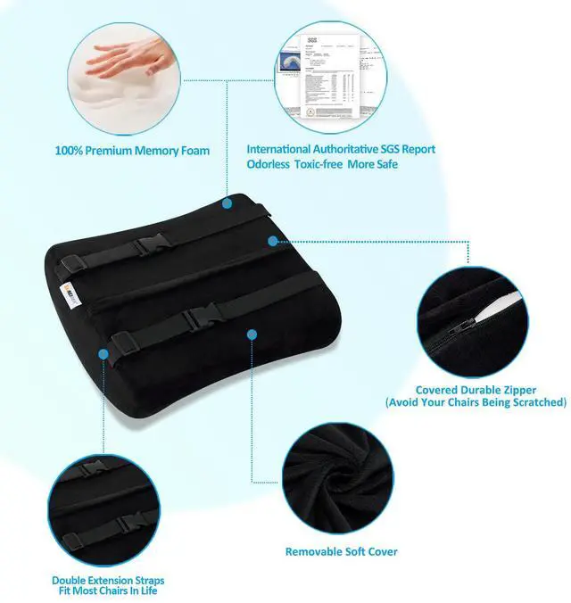 Alt view image 4 of 7 - Seat Cushion and Lumbar Support Pillow for Office Chair, Memory Foam Car Seat Cushions Back Support Pillows, Help Relieve Pain of Back, Lumbar, Tailbone and Sciatic NerveBlack