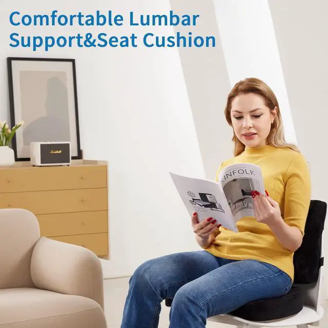 Alt view image 7 of 7 - Seat Cushion and Lumbar Support Pillow for Office Chair, Memory Foam Car Seat Cushions Back Support Pillows, Help Relieve Pain of Back, Lumbar, Tailbone and Sciatic NerveBlack
