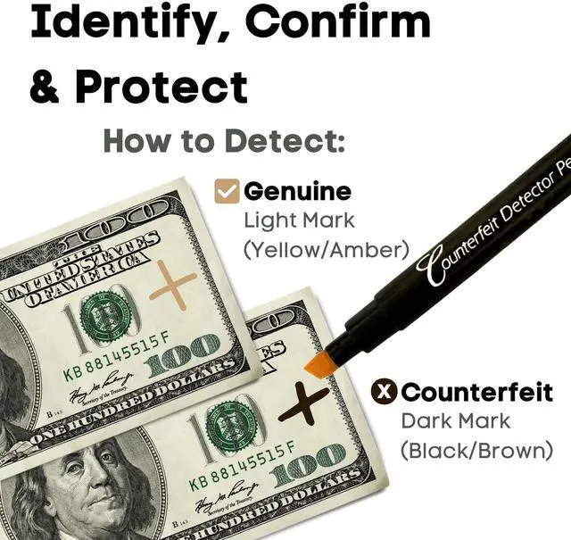 Alt view image 2 of 6 - Counterfeit Money Detector Pen, White Imprint Chisel Tip, Made in The USA, Fake Money Checker - Money Loss Prevention Tester & Fraud Protection for U.S. Currency CFDChisel15PK (Pack of 15)