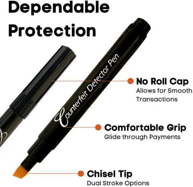 Alt view image 3 of 6 - Counterfeit Money Detector Pen, White Imprint Chisel Tip, Made in The USA, Fake Money Checker - Money Loss Prevention Tester & Fraud Protection for U.S. Currency CFDChisel15PK (Pack of 15)