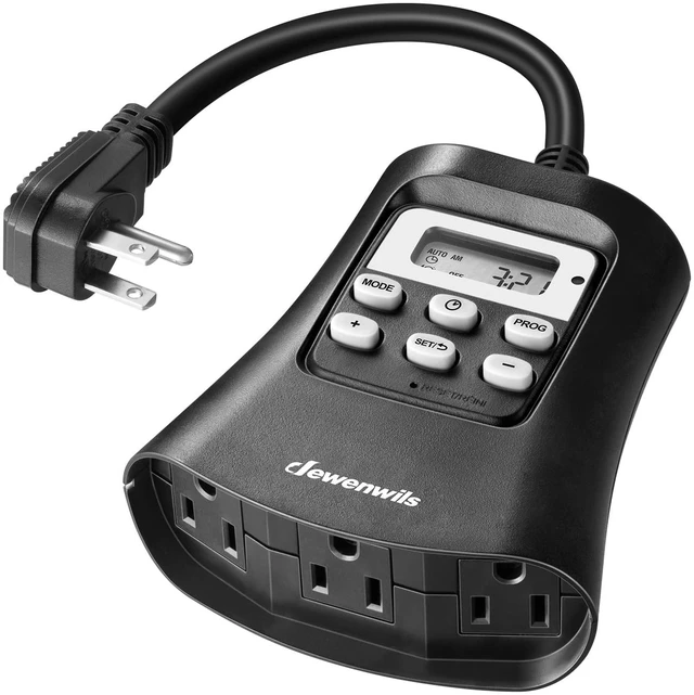 Main image of Outdoor Digital Timer for Lights, 3-Prong Outlet 7-Day Programmable, 3 Grounded Outlets, 15A 1/3 HP, Plug in Timer for String Lights, Pump, Sprinkler, Fountain, UL Listed