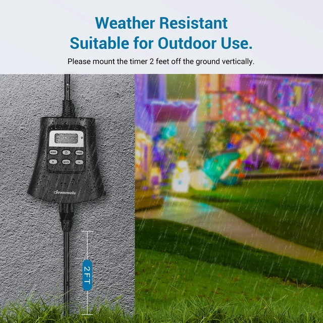 Alt view image 2 of 7 - Outdoor Digital Timer for Lights, 3-Prong Outlet 7-Day Programmable, 3 Grounded Outlets, 15A 1/3 HP, Plug in Timer for String Lights, Pump, Sprinkler, Fountain, UL Listed
