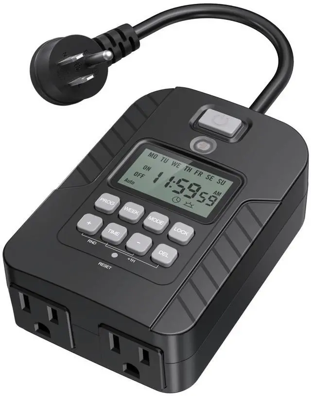 Main image of Outdoor Light Timer, Waterproof Digital Timer Outlet, Dusk to Dawn Countdown Timer Plug, 7 Day Programmable 24 Hours Electrical Timer, 2 Grounded Outside Timers for Christmas Lights, 15A 1/2HP