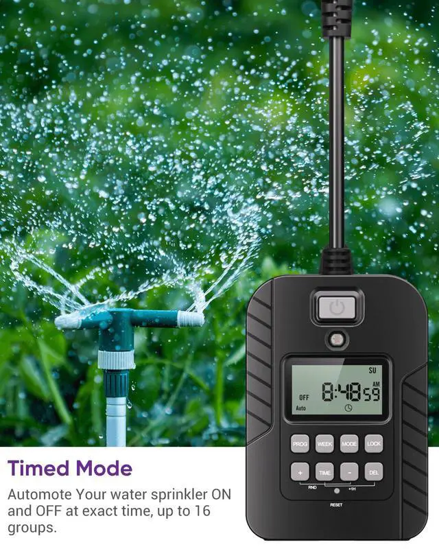 Alt view image 5 of 7 - Outdoor Light Timer, Waterproof Digital Timer Outlet, Dusk to Dawn Countdown Timer Plug, 7 Day Programmable 24 Hours Electrical Timer, 2 Grounded Outside Timers for Christmas Lights, 15A 1/2HP
