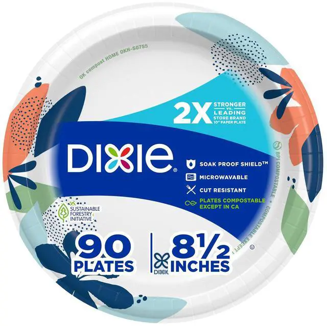 Main image of Medium Paper Plates, 8.5 Inch, 90 Count, 2X Stronger*, Microwave-Safe, Soak-Proof, Cut Resistant, Disposable Plates For Everyday Breakfast, Lunch, & Dinner Meals