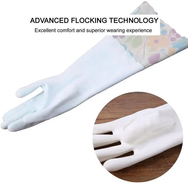 Alt view image 2 of 7 - 3 Pairs Rubber Cleaning Gloves, Household Kitchen Dishwashing Gloves with Cotton Flocked Liner, Long Cuff 16 Inches, Reusable, Non-Slip (Medium, Blue+Pink+White)