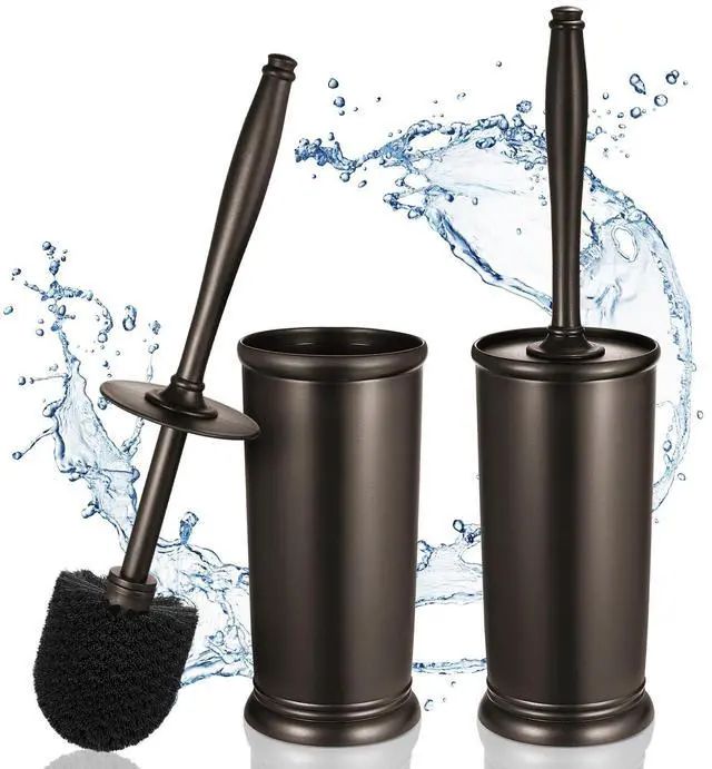 Main image of Toilet Bowl Brush Holder Set: 2 Pack Modern Deep Cleaning Bathroom Toilet Scrubber with Caddy for rv - Rim Decorative Accessories Cleaner Brushes for Toilet - Bronze1