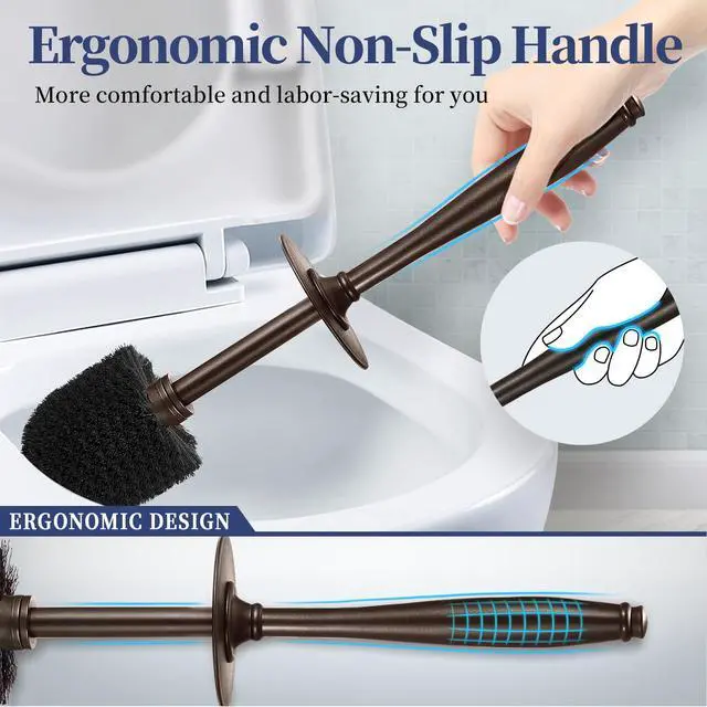 Alt view image 4 of 7 - Toilet Bowl Brush Holder Set: 2 Pack Modern Deep Cleaning Bathroom Toilet Scrubber with Caddy for rv - Rim Decorative Accessories Cleaner Brushes for Toilet - Bronze1