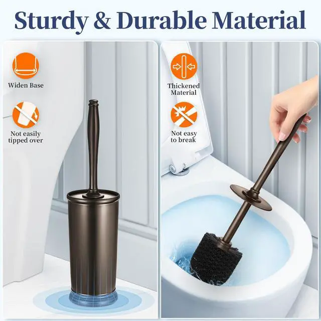 Alt view image 5 of 7 - Toilet Bowl Brush Holder Set: 2 Pack Modern Deep Cleaning Bathroom Toilet Scrubber with Caddy for rv - Rim Decorative Accessories Cleaner Brushes for Toilet - Bronze1