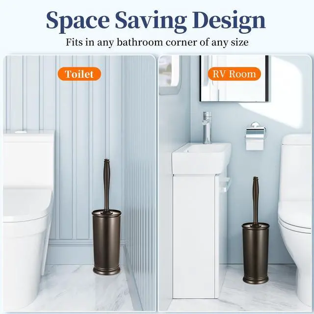 Alt view image 6 of 7 - Toilet Bowl Brush Holder Set: 2 Pack Modern Deep Cleaning Bathroom Toilet Scrubber with Caddy for rv - Rim Decorative Accessories Cleaner Brushes for Toilet - Bronze1
