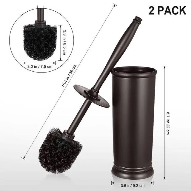Alt view image 7 of 7 - Toilet Bowl Brush Holder Set: 2 Pack Modern Deep Cleaning Bathroom Toilet Scrubber with Caddy for rv - Rim Decorative Accessories Cleaner Brushes for Toilet - Bronze1