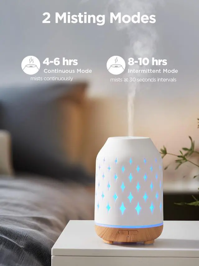 Alt view image 4 of 7 - Aromatherapy Diffuser, 150ml Ceramic Diffuser Ultrasonic Humidifier Cool Mist Essential Oil Diffusers for Home Air Diffuser with 2 Mist Modes Waterless Auto Off, White